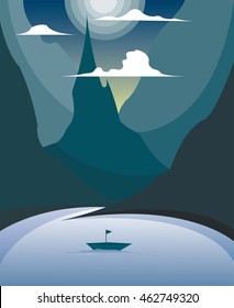 Mountaineering and Traveling Vector Illustration. Landscape with Mountain Peaks. Extreme Sports, Vacation and Outdoor Recreation Concept