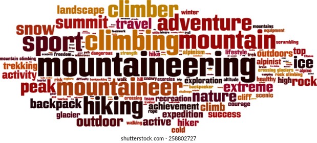 Mountaineering word cloud concept. Vector illustration