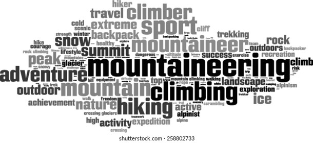 Mountaineering word cloud concept. Vector illustration