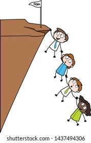 Mountaineers Growing Toward Goal - Retro Black Office Girl Cartoon Vector Illustration