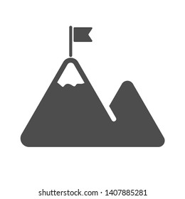 mountaines with flag on a peak vector icon isolated on white background. mountaineering, climbing, success, victory, alpinism web icon for mobile and ui design