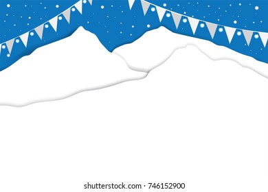 Mountain,festival flag and star or snow in the night dark blue background vector illustration copy space