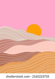 Mountain,hill on pink sky background landscape vector illustration.