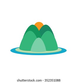 Mountainous island of the sea, sunset. Vector stock