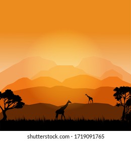 Mountainous landscape background at sunset