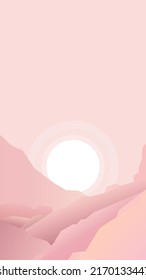 a mountainous landscape illustrated with a light pink theme