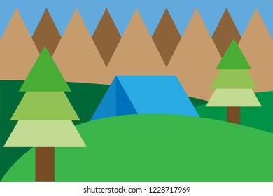 Mountainous landscape with pines.