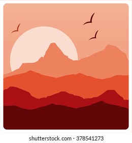 mountainous landscape in red colors