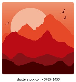 mountainous landscape in red colors