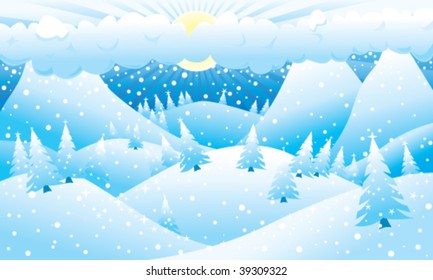 Mountainous scene. Vector illustration.