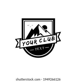 Mountains adventure logo emblem vector illustration. Outdoor adventure expedition, mountains silhouette, with the name of your club