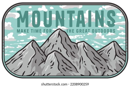 Mountains adventure outdoor print. Nature wild life explore. Wanderlust and camping