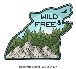 Mountains adventure outdoor print. Nature wild life explore. Wanderlust and camping