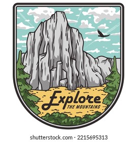 Mountains adventure outdoor print. Nature wild life explore. Wanderlust and camping