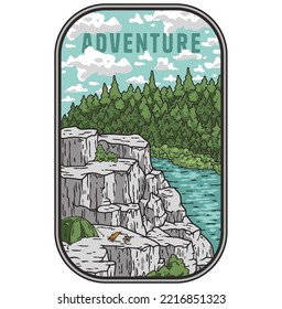 Mountains adventure outdoor print. Nature wild life explore. Wanderlust and camping