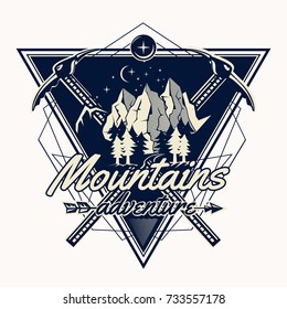 Mountains adventure triangle monochrome emblem