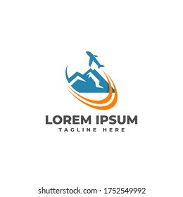 Mountains and Airplane for Travelling Logo Design
