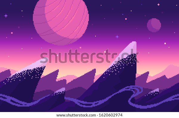 Mountains Area On Alien Planet Pixel Stock Vector (Royalty Free) 1620602974