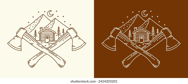 mountains and axes line art illustration