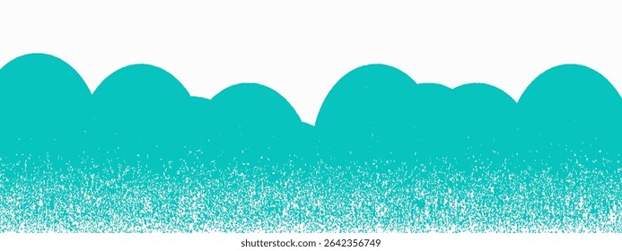 Fundo das montanhas com gradiente pastel azul. Paisagem manchada. Nuvens e árvores abstratas grunge. Ilustração de vetor de meio-tom