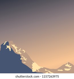 Mountains background in flat style. For banner, poster and creative design. Vector illustration