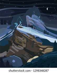 Mountains background at night Vector. Nature dark posters