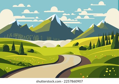 mountains background. outdoor green meadows with hills rocks for travellers in summer season eco nature concept