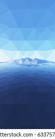 Mountains background with sun in glacier. vector illustration of many triangles.