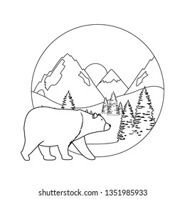 mountains with bear grizzly scene
