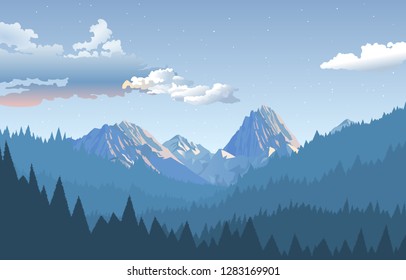 
mountains with beautiful natural trees and beautiful sky with clouds