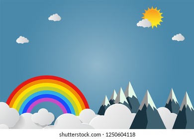 mountains with beautiful sunsets over the clouds.paper art.vector illustration

