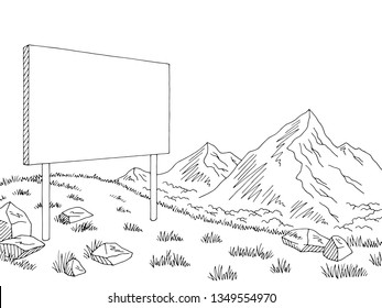 Mountains billboard graphic black white landscape sketch illustration vector