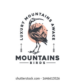 Mountains birds vintage logo vector