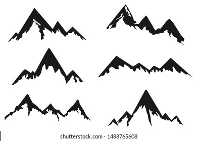 Mountains black silhouette vector icons set isolated on a white background.