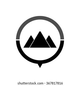 mountains - black vector icon; map pointer;  message bubble