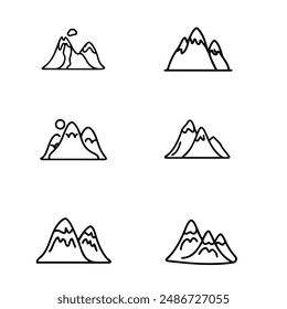 Mountains Black Vektorgrafik Icon Set. Vektorillustration