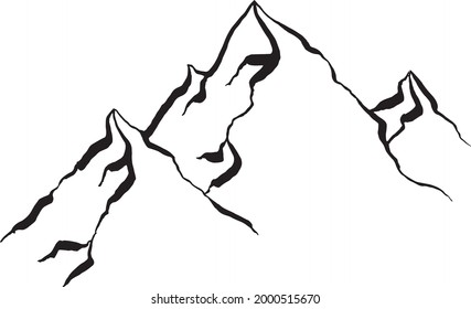 Mountains. Black and white hand drawn illustration. Outdoors.