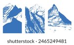 Mountains. Blue mountain peaks on white. Abstract hand drawn Alps.