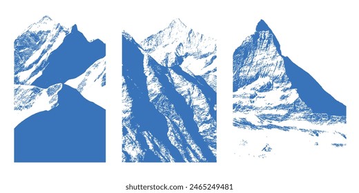 Mountains. Blue mountain peaks on white. Abstract hand drawn Alps.