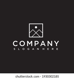 mountains in box vector outline logo design