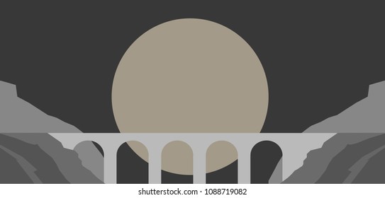 The Mountains And The Bridge, Moonlight, Nature 