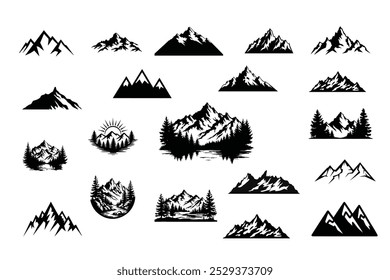 Mountains Bundle Silhouette, Forest Tree Silhouette.
