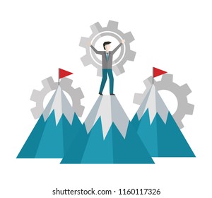 mountains with businessman and gears machine