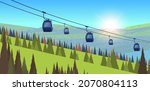 mountains with cableway green grass pines and fir trees ski resort in springtime summer vacation concept beautiful landscape