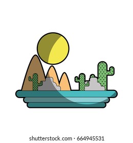 mountains with cactus and plants with sun