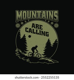 Montanhas Estão Chamando - Mountain Bike Riding Adventures Vintage T Shirt Design.