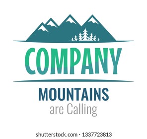 Mountains are Calling - Perceptible vector Logo with Mountains for Travel Company. Creative emblem with silhoette of Sierra and Forest isolated on white background.
