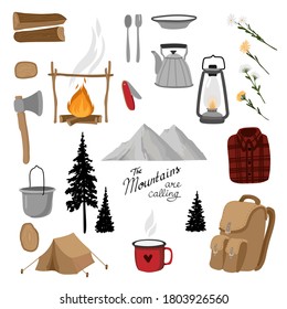 the mountains are calling set on the white background