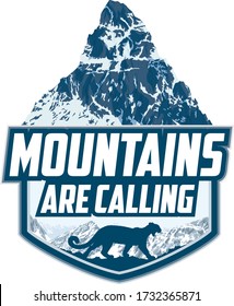 The Mountains Are Calling. vector Outdoor Adventure Inspiring Motivation Emblem logo illustration with puma cougar