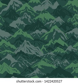 Mountains camouflage vector seamless pattern in green color. Perfect for fabrics and wallpapers